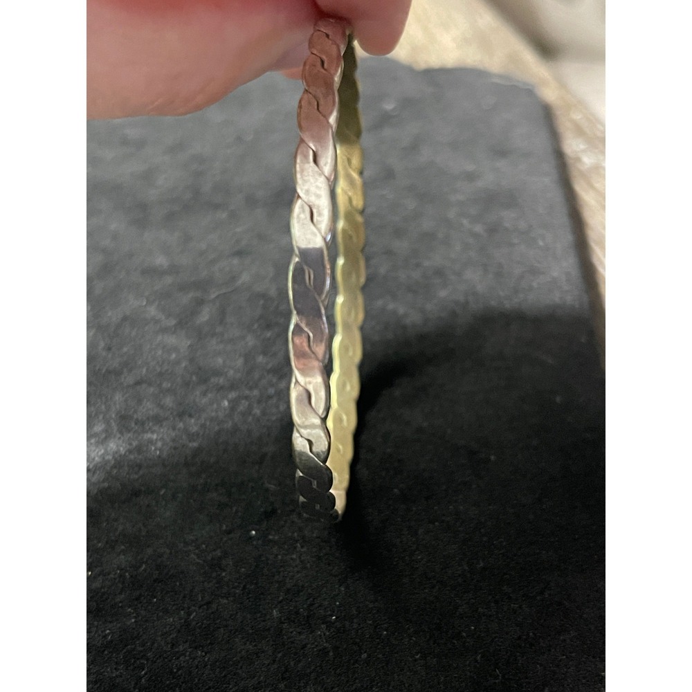 Vintage 2 Tone Braided Bangle Bracelet Silver Gold Tone Twisted Stackable Metal